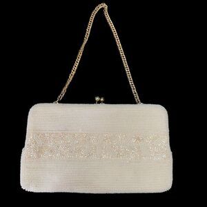 Vintage Walborg Beaded Evening Bag Womens Purse Gold Chain Handmade 60s Clutch